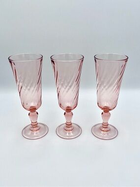 Vintage Arcoroc France Rosaline Pink Swirl Champagne Flutes - Set of 3